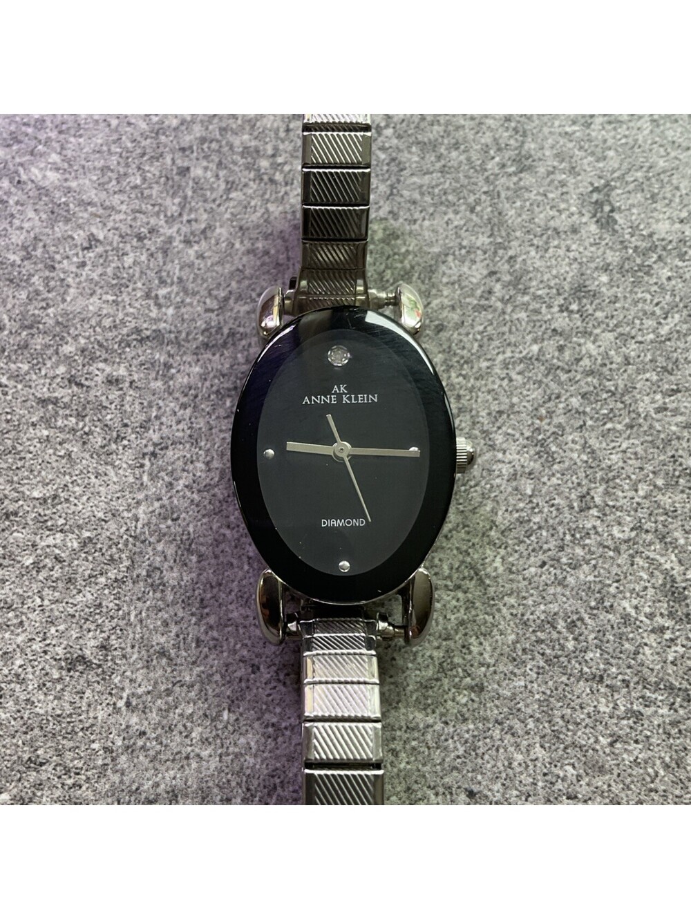 Anne Klein Womens Watch 20mm Silver Tone Case Black Diamond Accent Dial A20